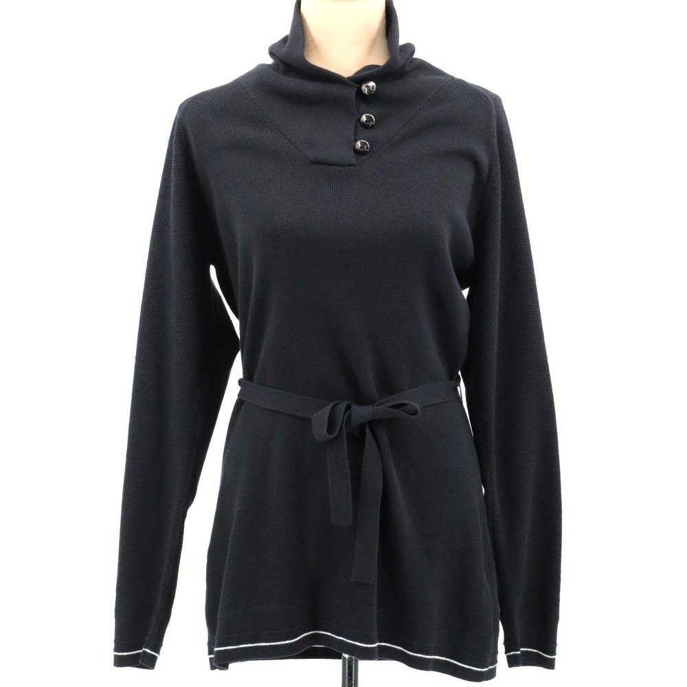 NWT Embla by Helly Hansen Sweater Tie Waist High Neck Cotton Black Size Large